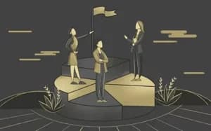 Illustratie met drie personen die zich een weg banen naar hun einddoel