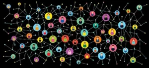 Illustratie die een netwerk van mensen uitbeeld